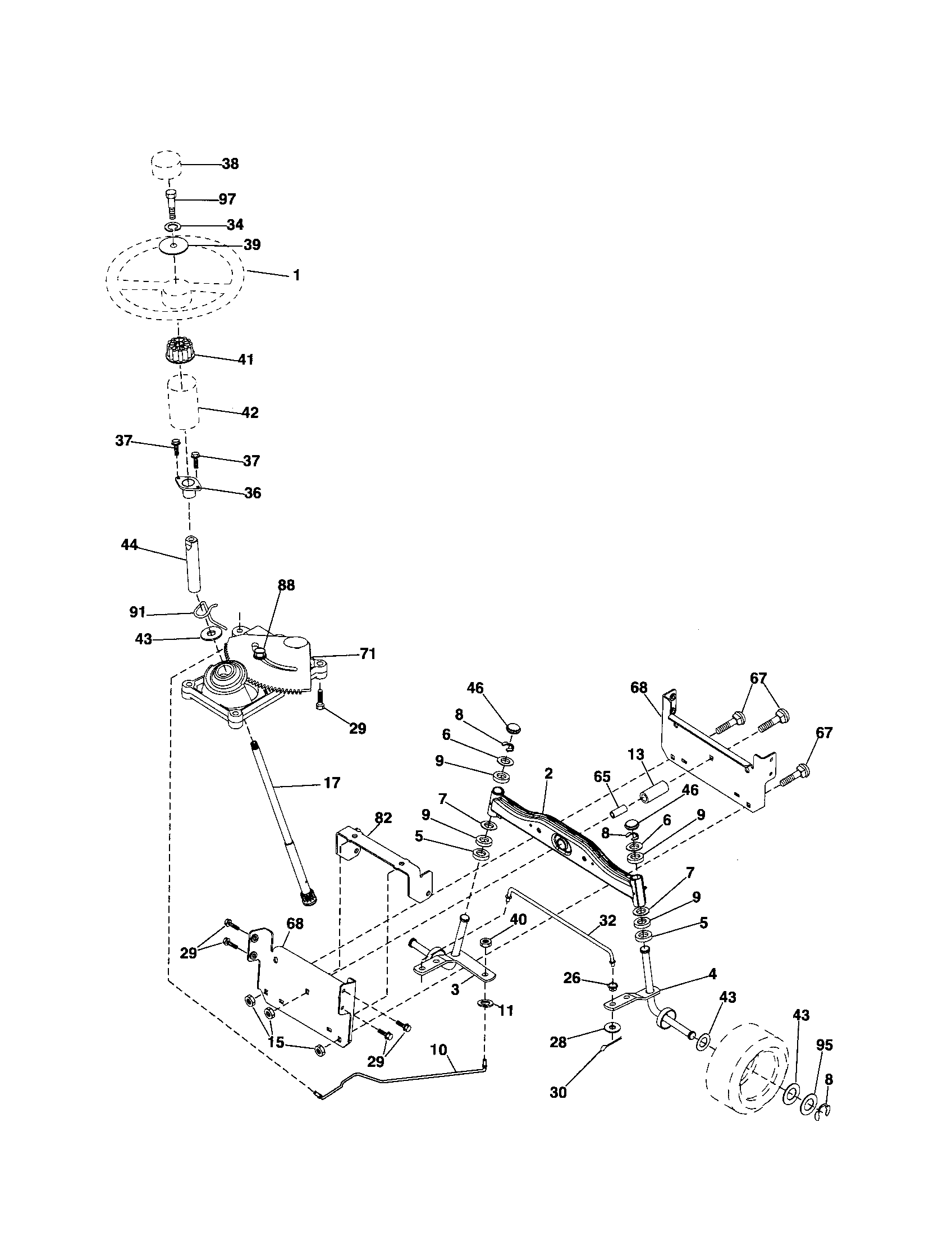 Steering Diagram and Parts List for 917253101  Craftsman Lawn Tractor