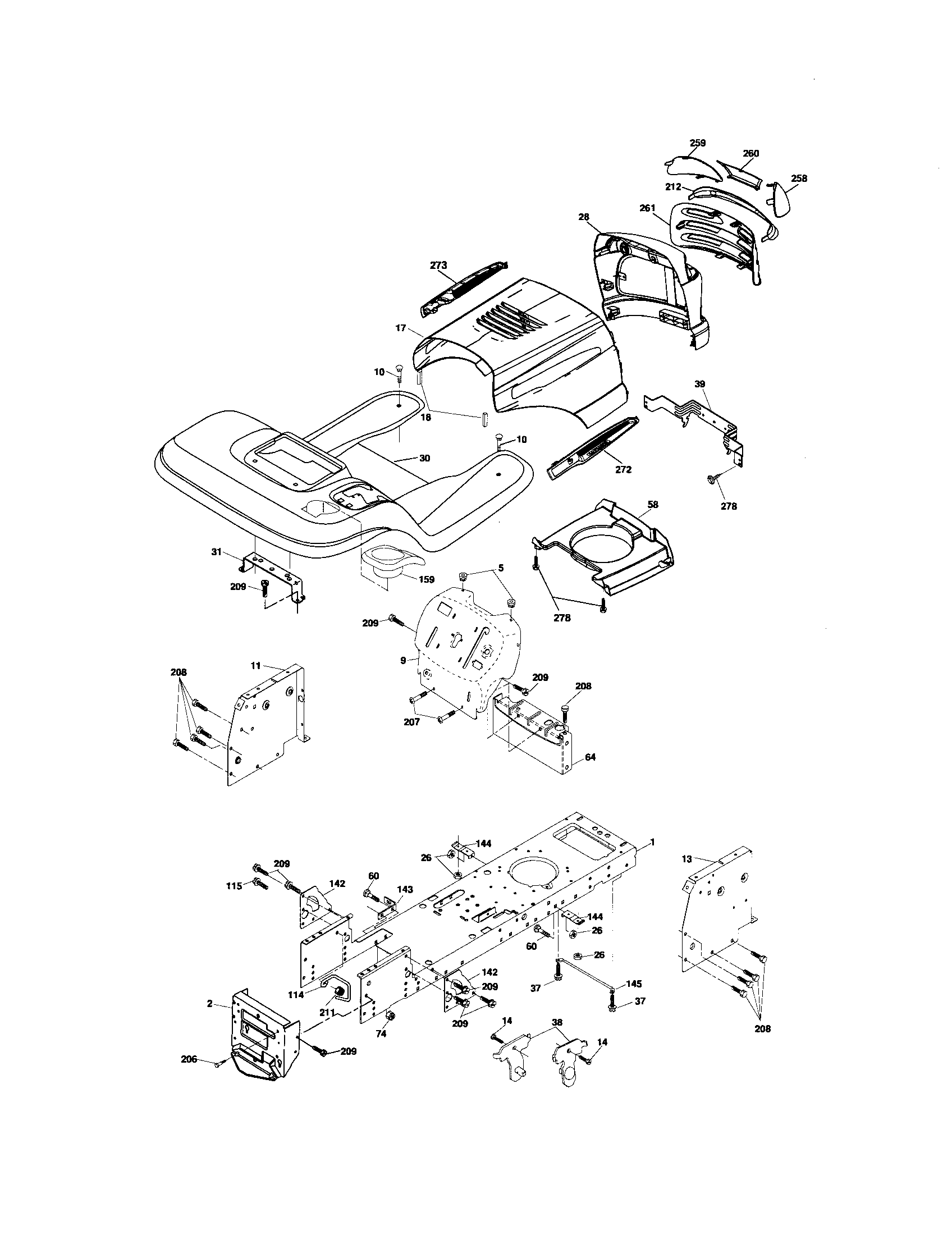 Chassis And Enclosures Diagram and Parts List for 917276810  Craftsman Lawn Tractor