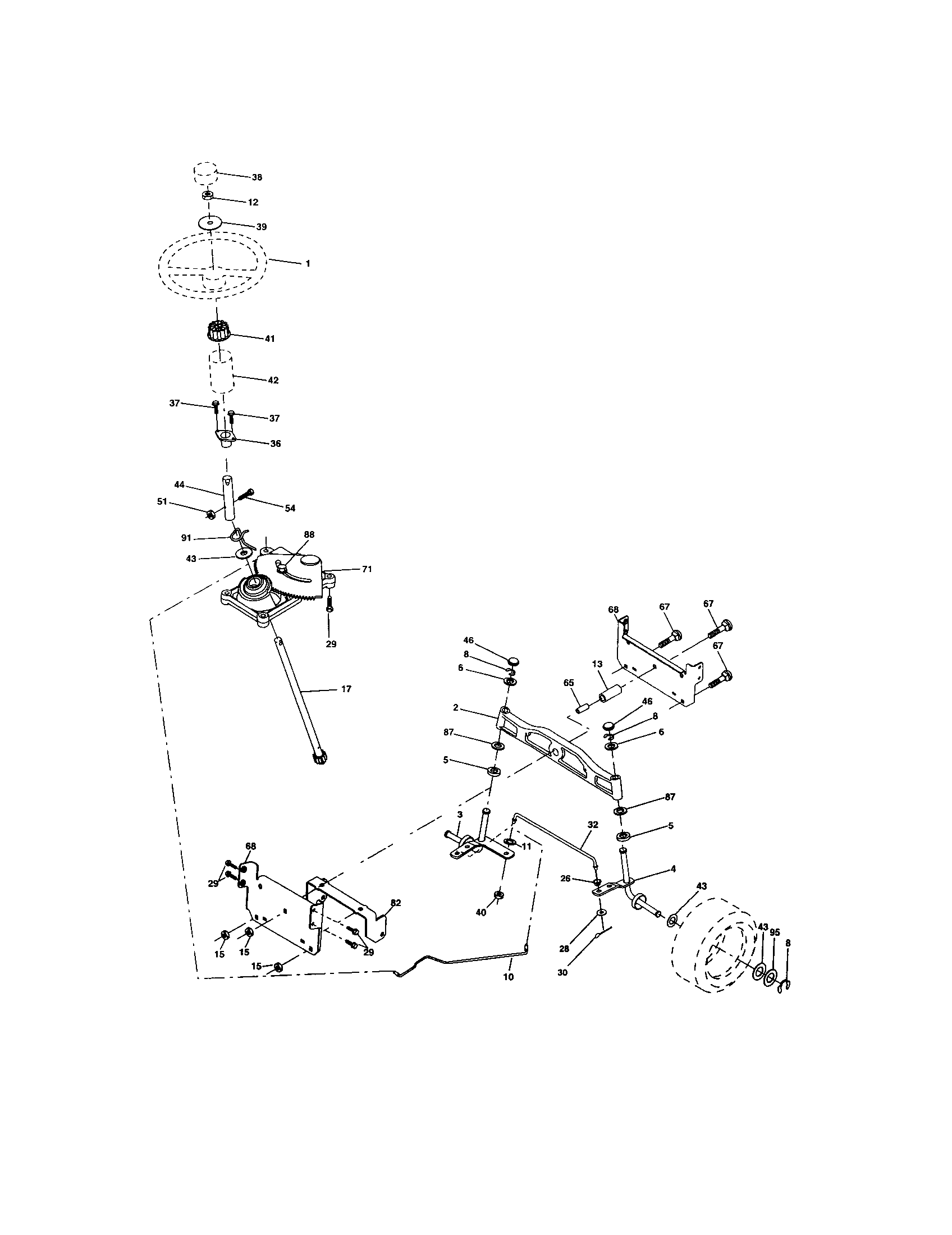 Steering Assembly Diagram and Parts List for 917273758  Craftsman Lawn Tractor