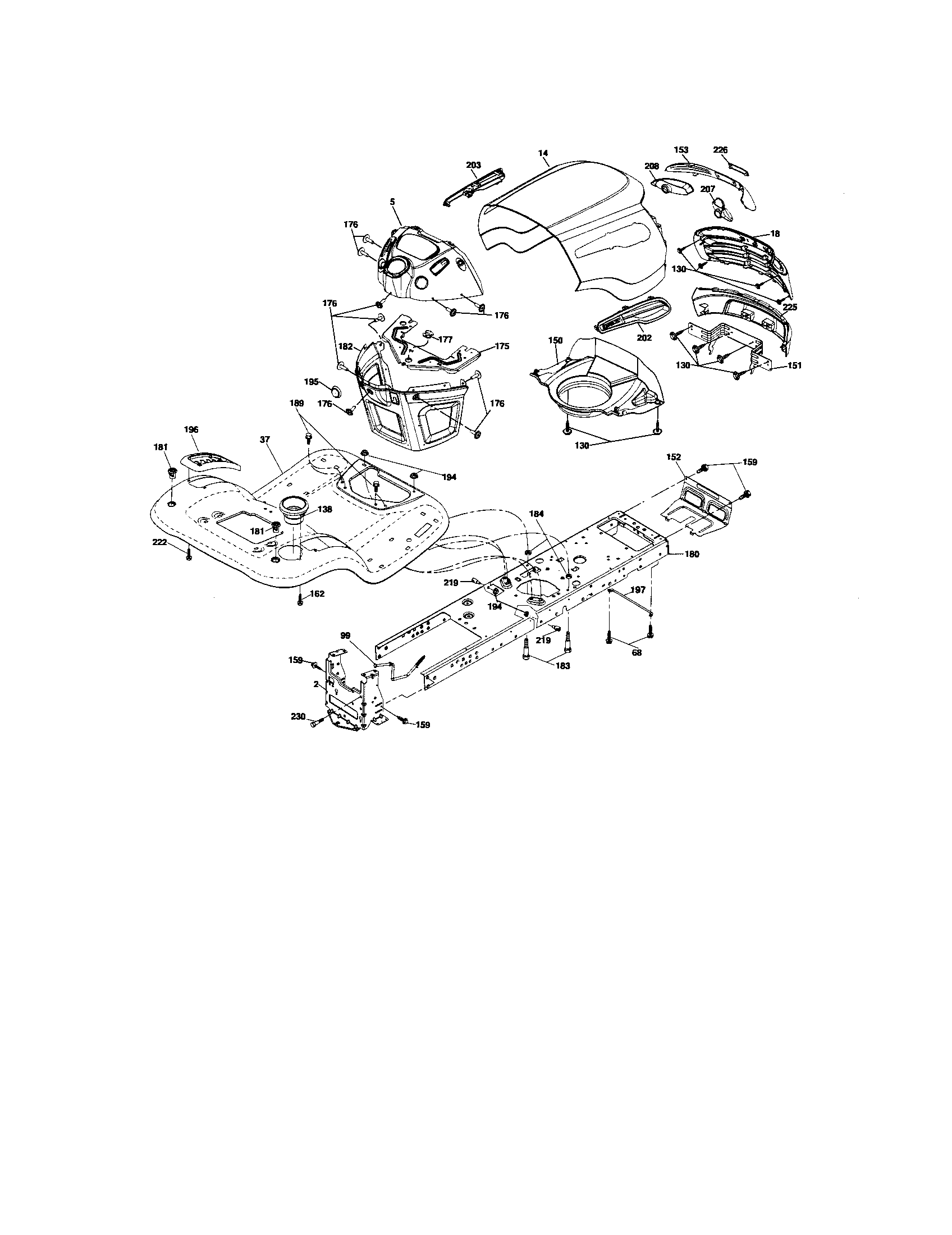 Chassis Assembly Diagram and Parts List for 917276641  Craftsman Lawn Tractor