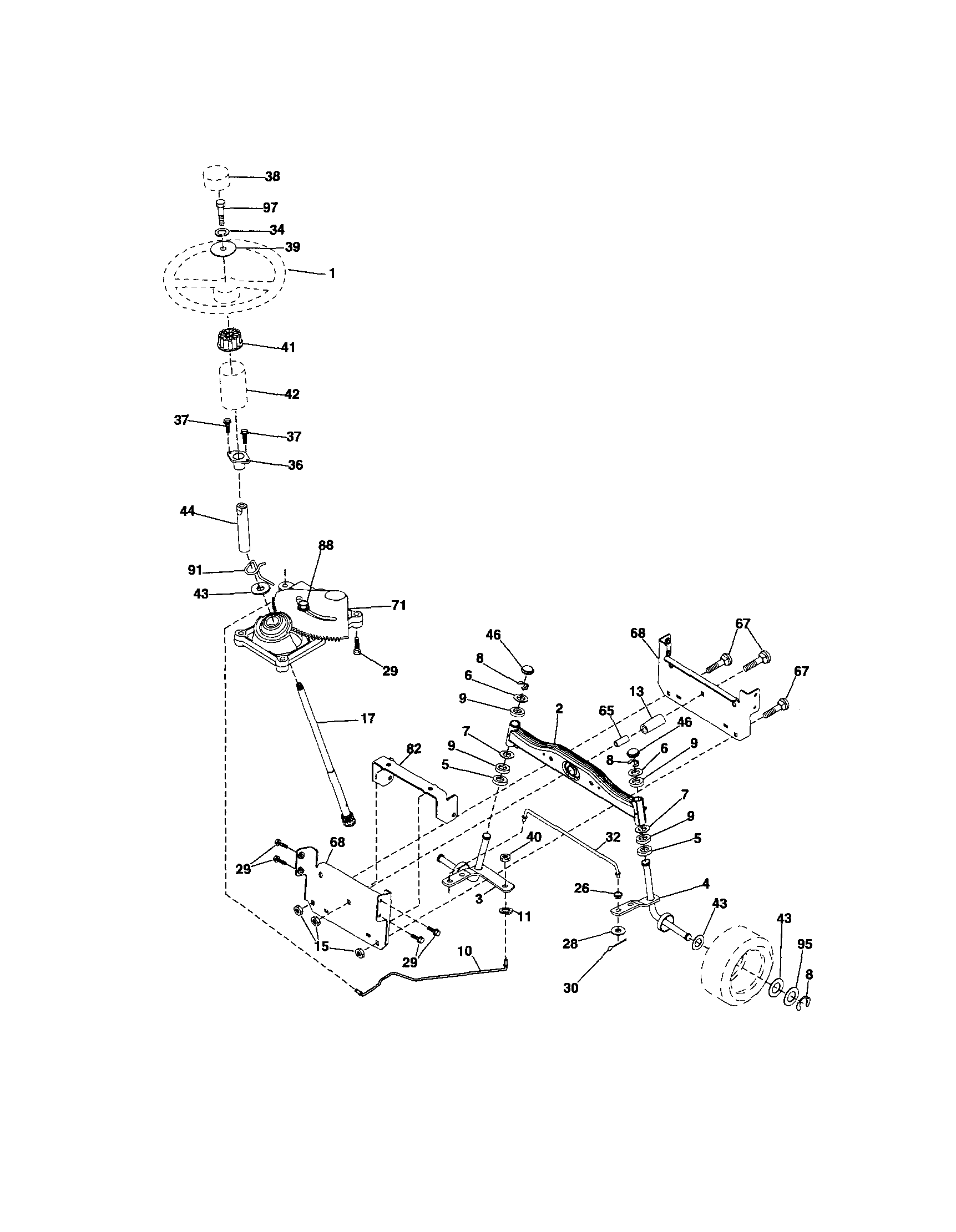 Steering Diagram and Parts List for 917286030  Craftsman Lawn Tractor