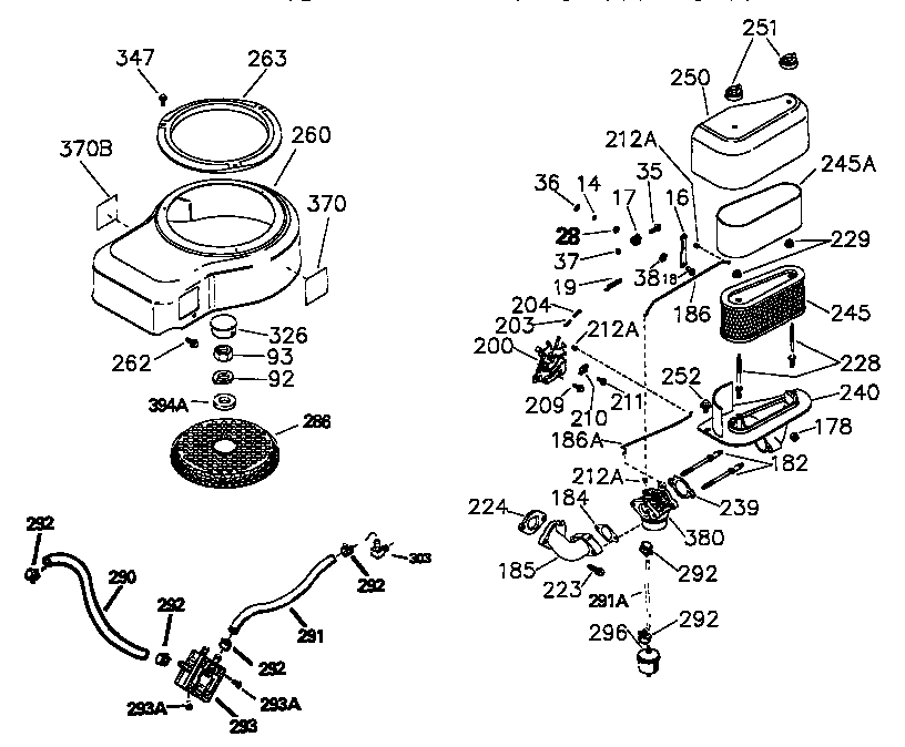 Blower Housing And Air Cleaner Assembly Diagram and Parts List for 143951600  Craftsman Engine