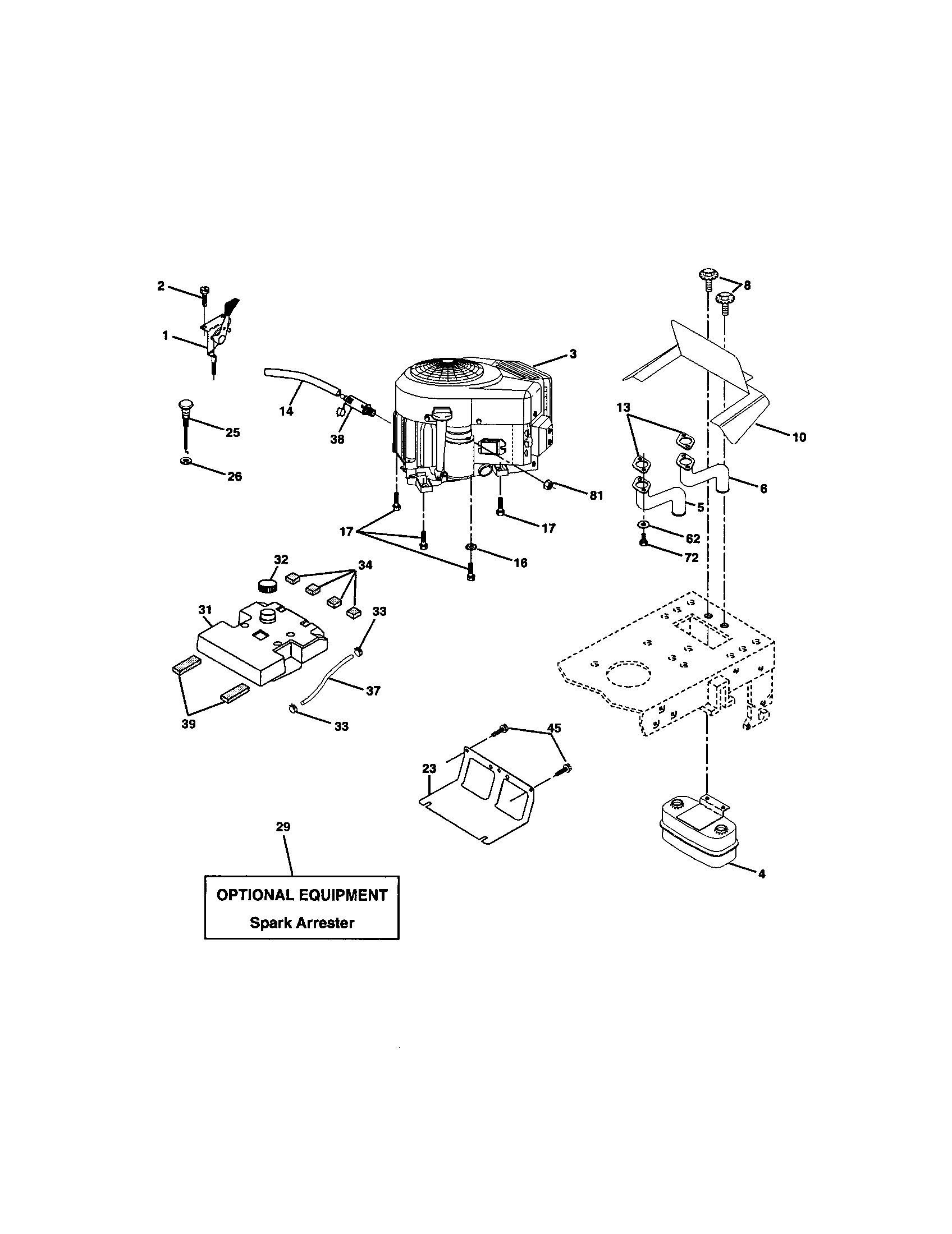 Engine Diagram and Parts List for 917272263  Craftsman Lawn Tractor