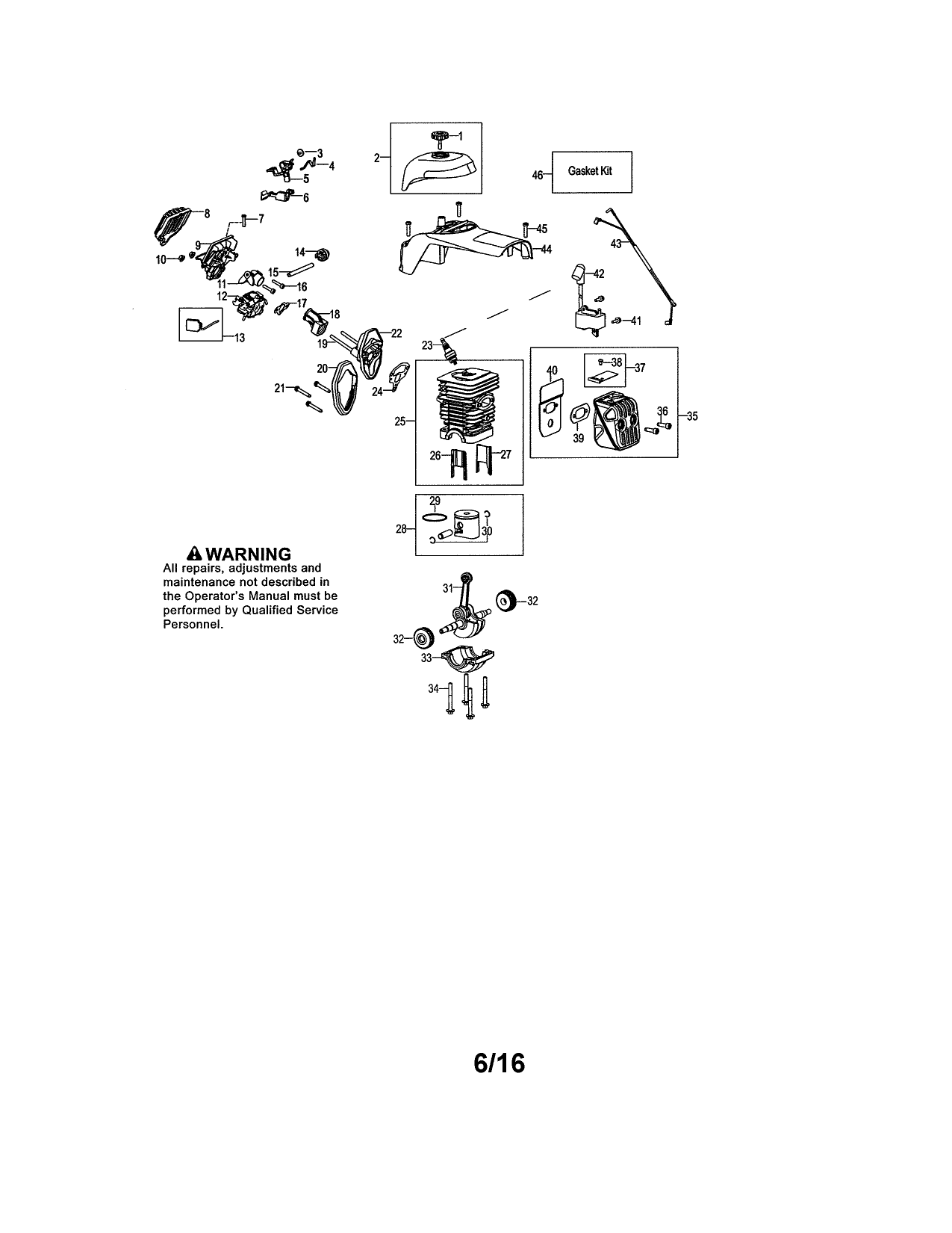 PG 1 - UNKNOWN Diagram and Parts List for 358350982 Type 0 Craftsman Chainsaw