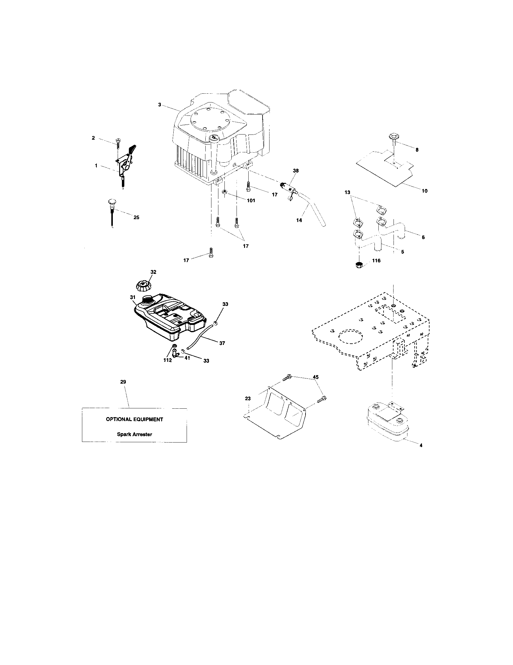 Engine Diagram and Parts List for 917273661  Craftsman Lawn Tractor