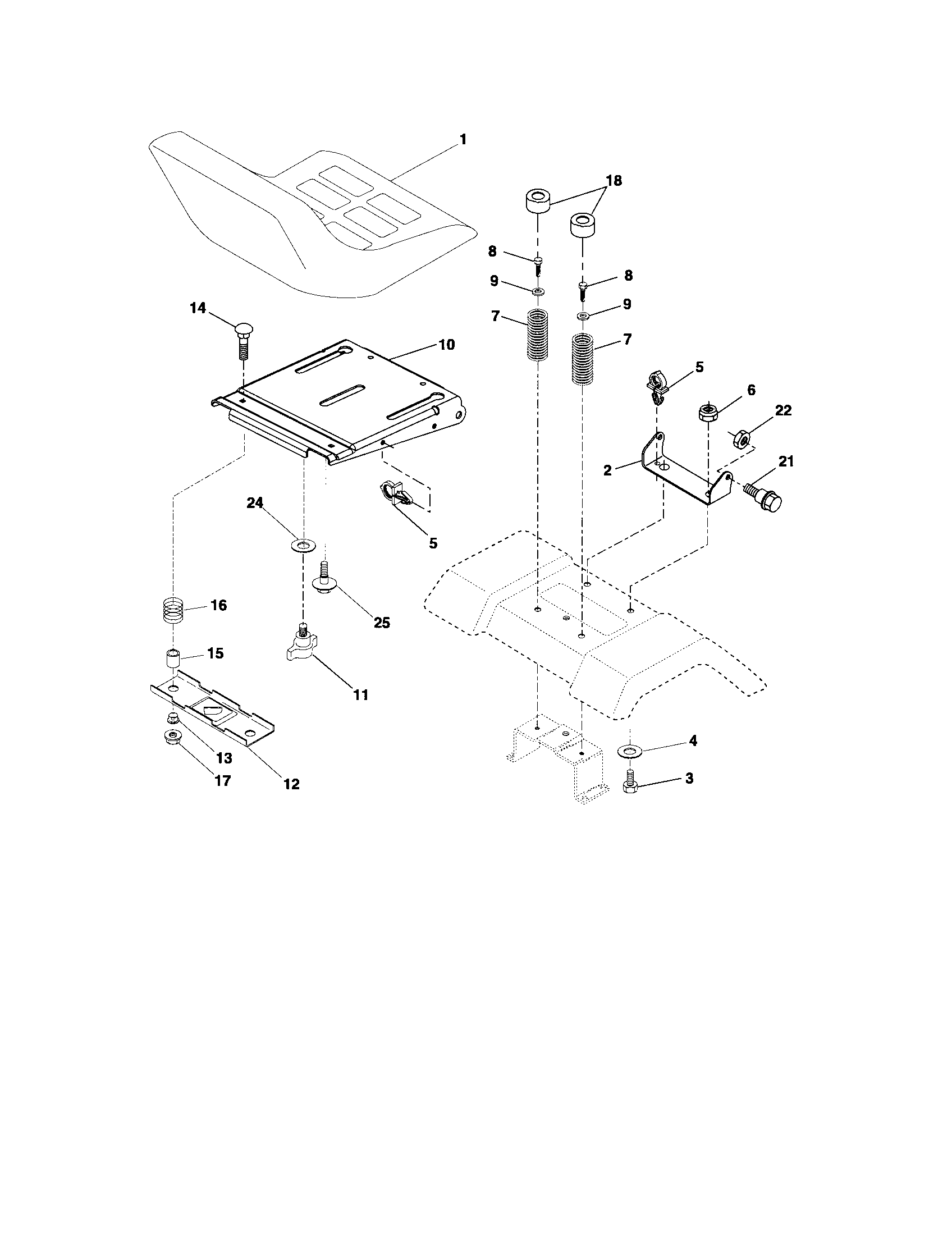 Seat Assembly Diagram and Parts List for 917275660  Craftsman Lawn Tractor