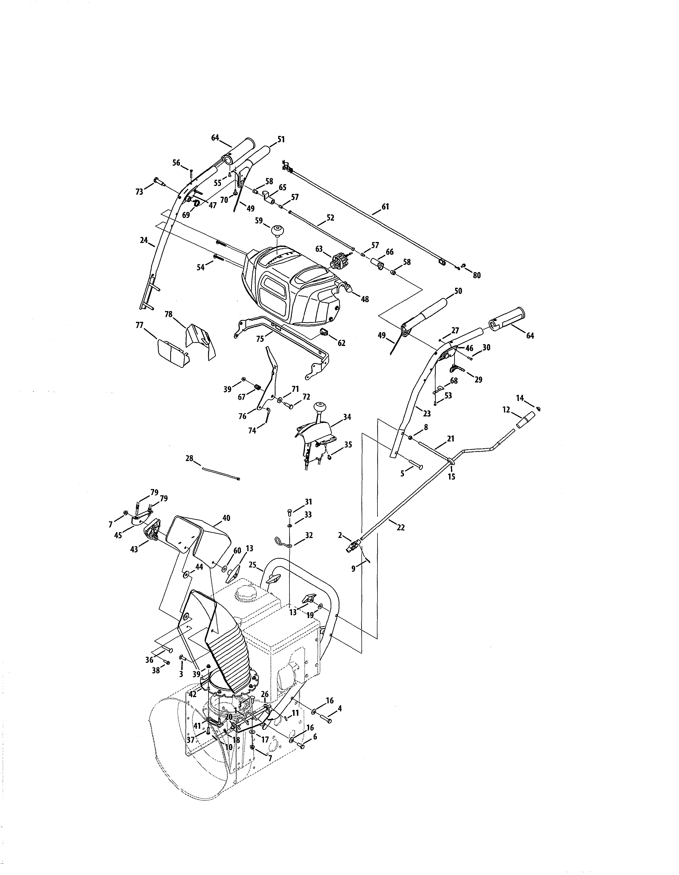 Chute/handle Diagram and Parts List for 247888780  Craftsman Snow Blower