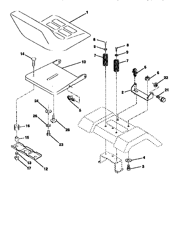 Seat Assembly Diagram and Parts List for 917259980  Craftsman Lawn Tractor