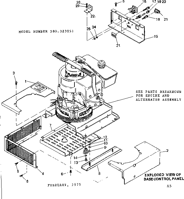 Base Control Panel Diagram and Parts List for 580323051  Craftsman Engine