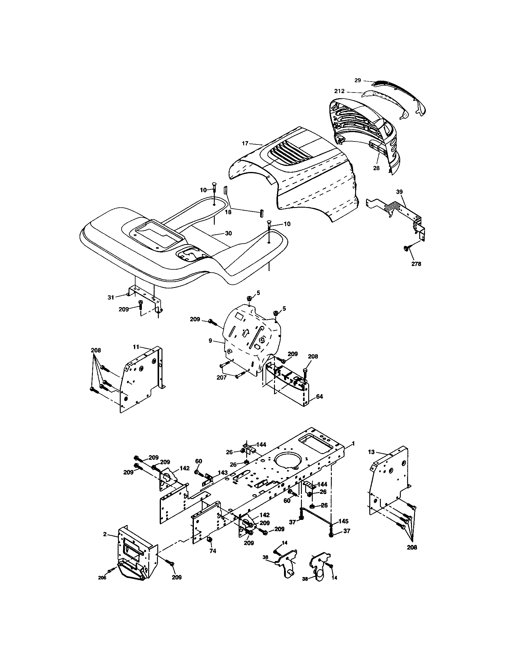 Chassis And Enclosures Diagram and Parts List for 917273374  Craftsman Lawn Tractor