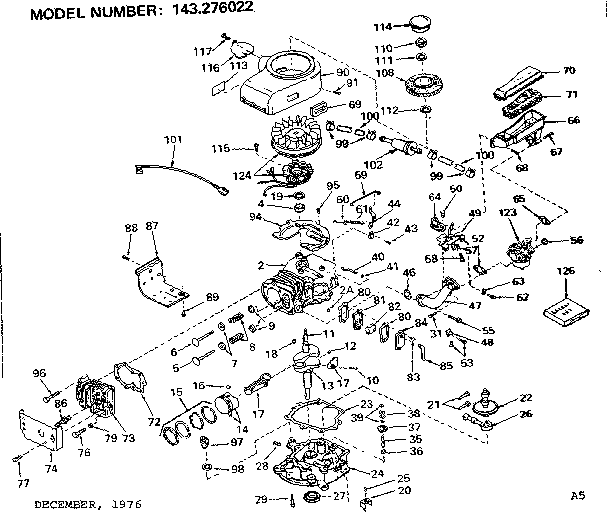 Replacement Parts Diagram and Parts List for 143276022  Craftsman Engine