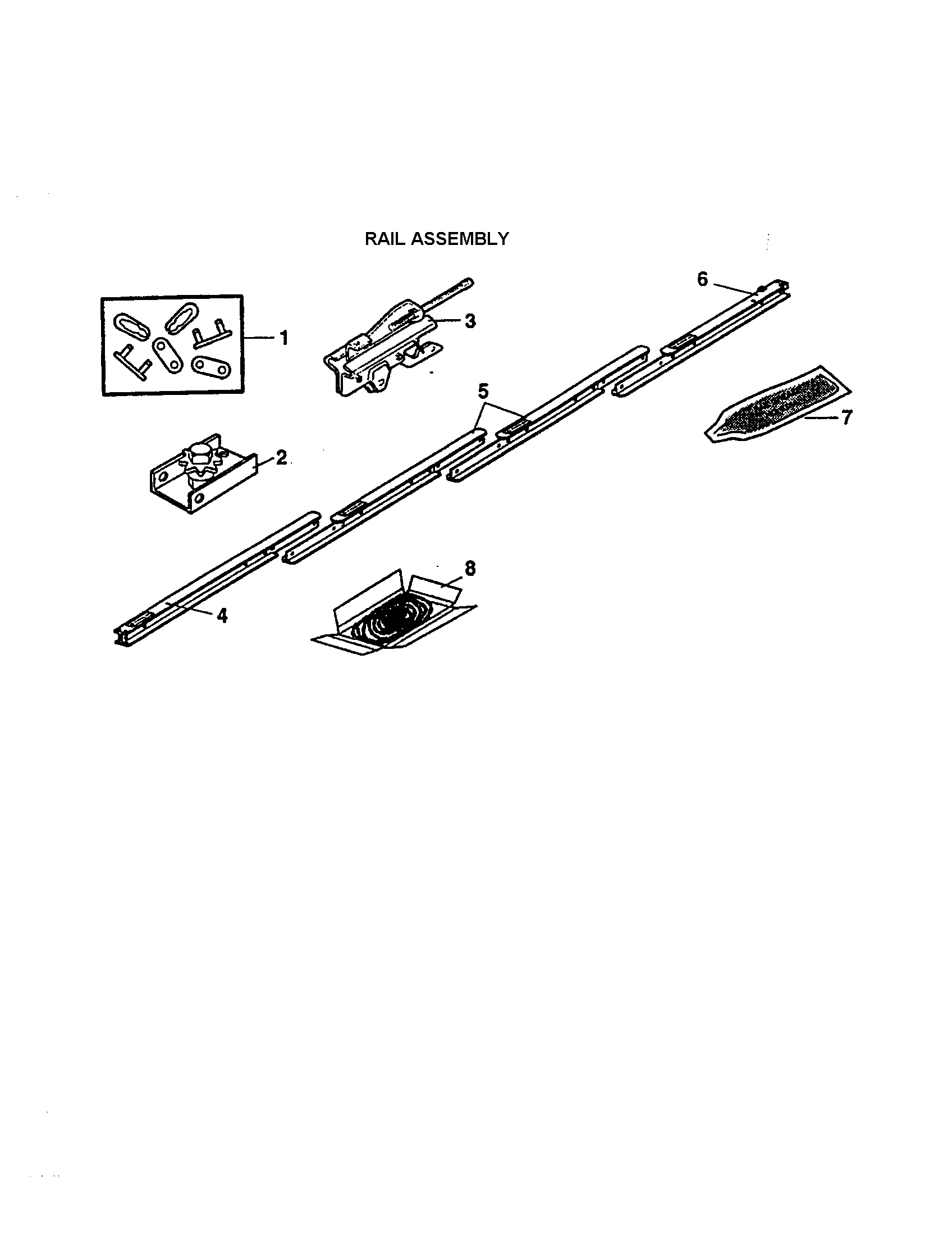Rail Assembly Diagram and Parts List for 13953669SRT  Craftsman Garage Door Opener