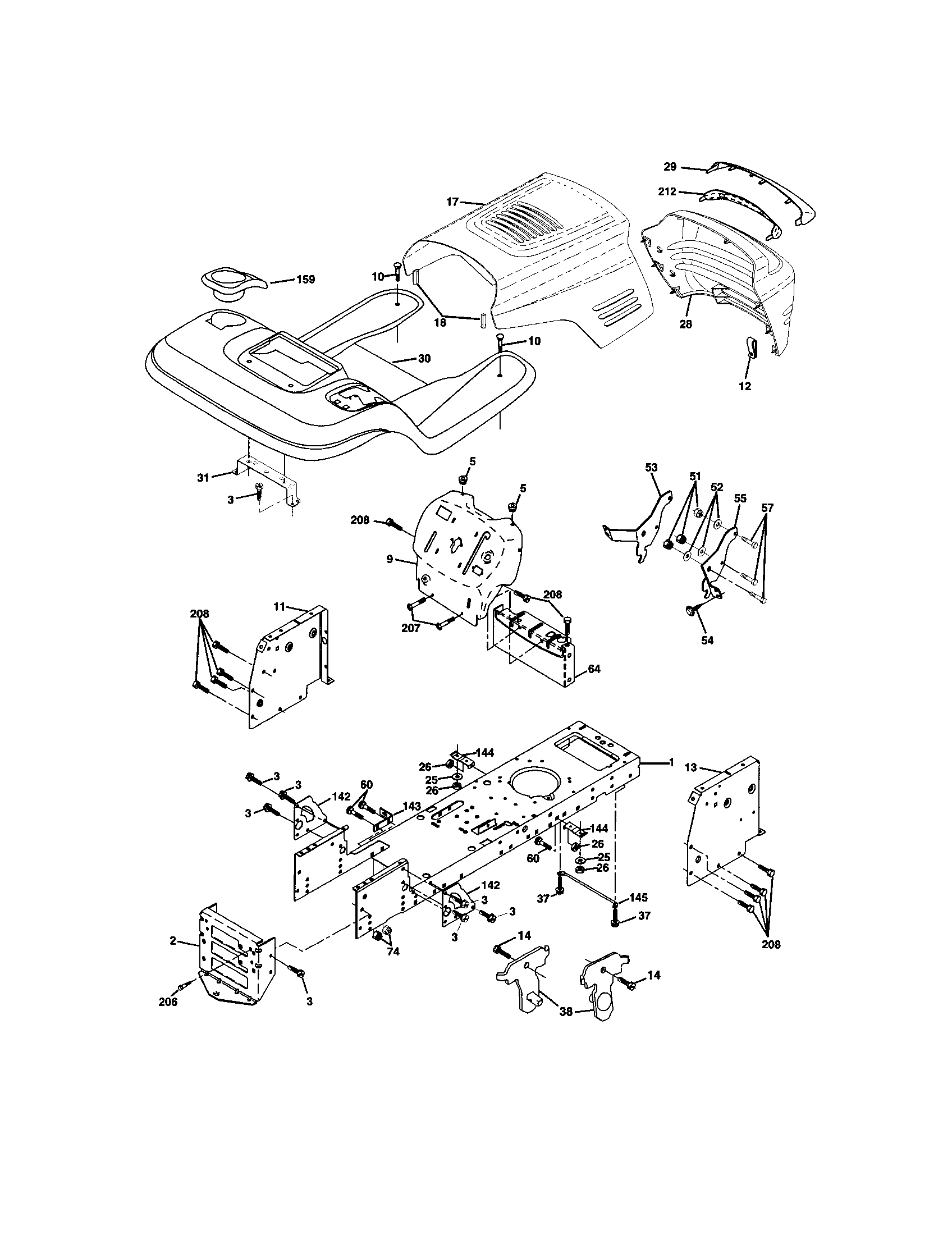 Chassis And Enclosures Diagram and Parts List for 917271662  Craftsman Lawn Tractor