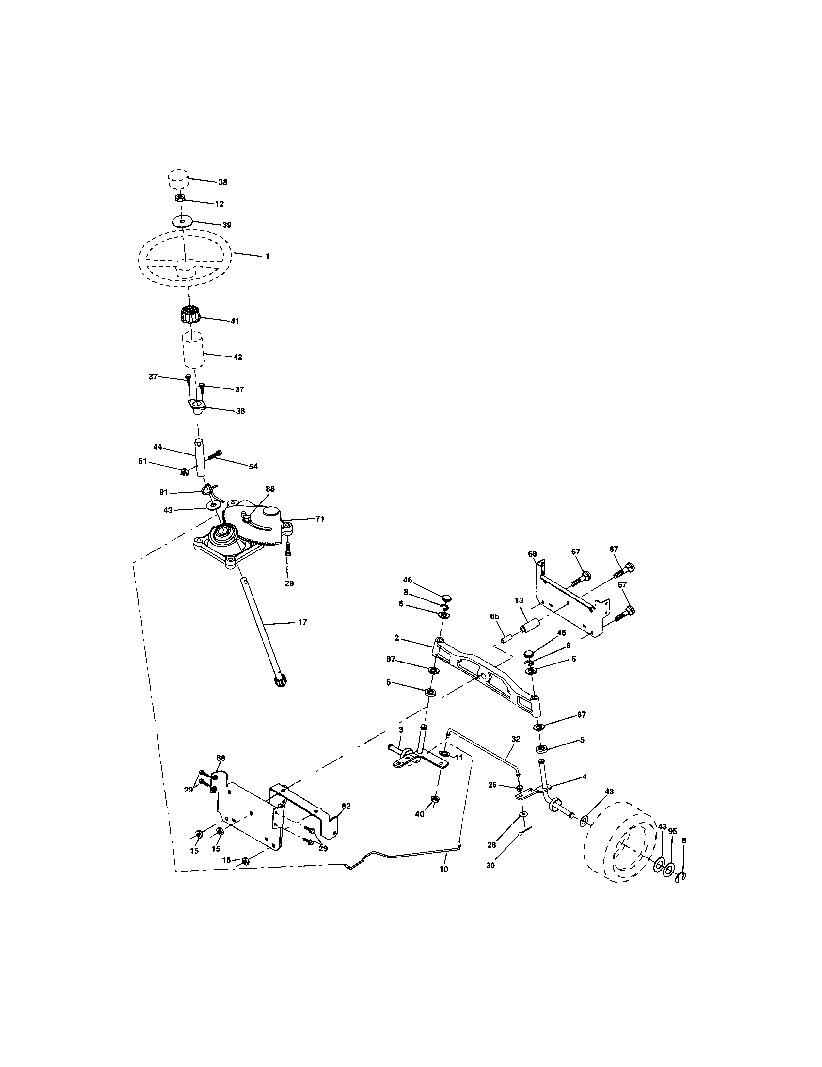 Steering Assembly Diagram and Parts List for 917273802  Craftsman Lawn Tractor