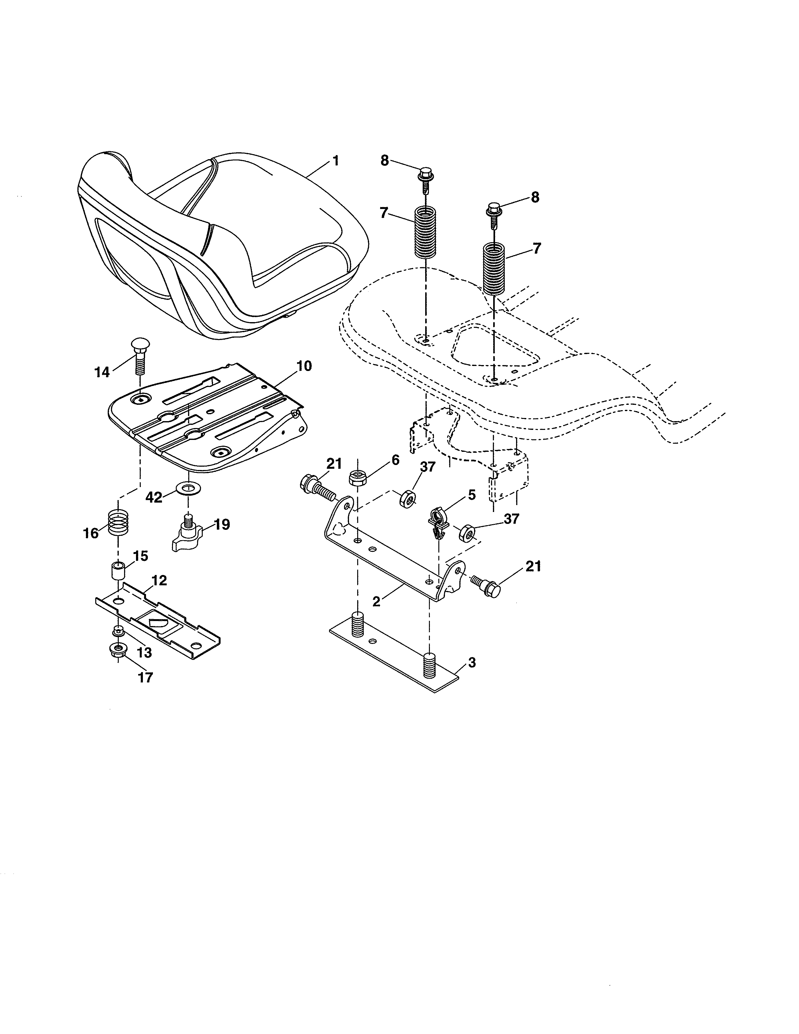 Seat Assembly Diagram and Parts List for 917991451  Craftsman Lawn Tractor