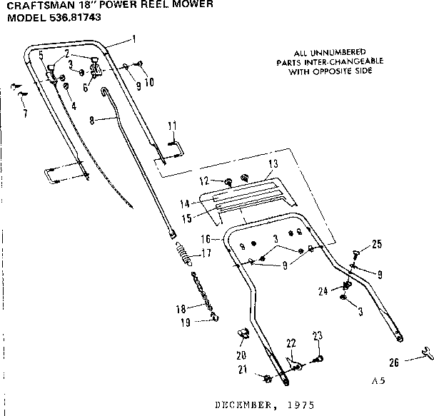Handle Assembly Diagram and Parts List for 53681743  Craftsman Lawn Mower