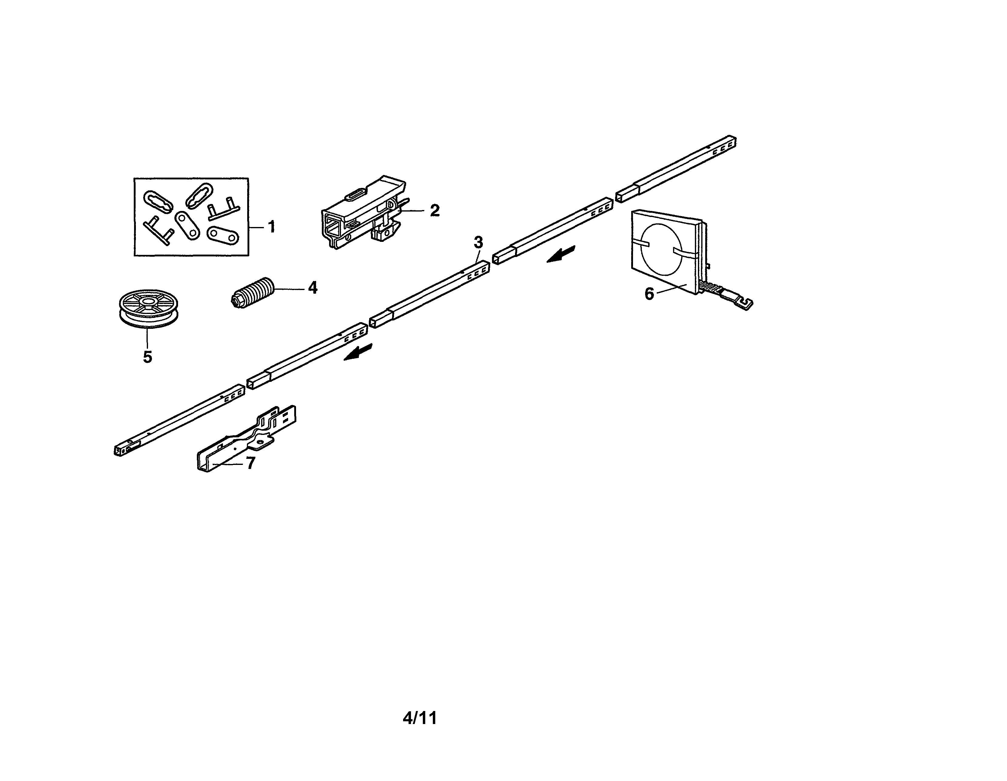 Rail Assembly Diagram and Parts List for 13953906D  Craftsman Garage Door Opener