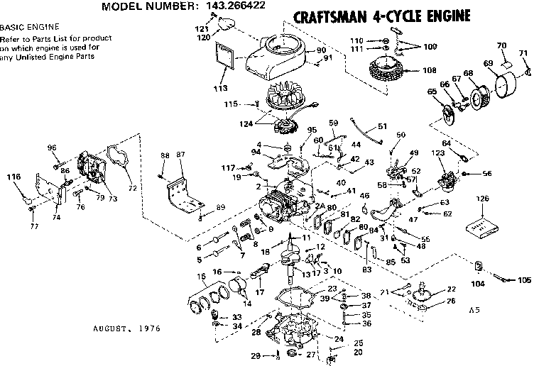 Engine Diagram and Parts List for 143266422  Craftsman Engine