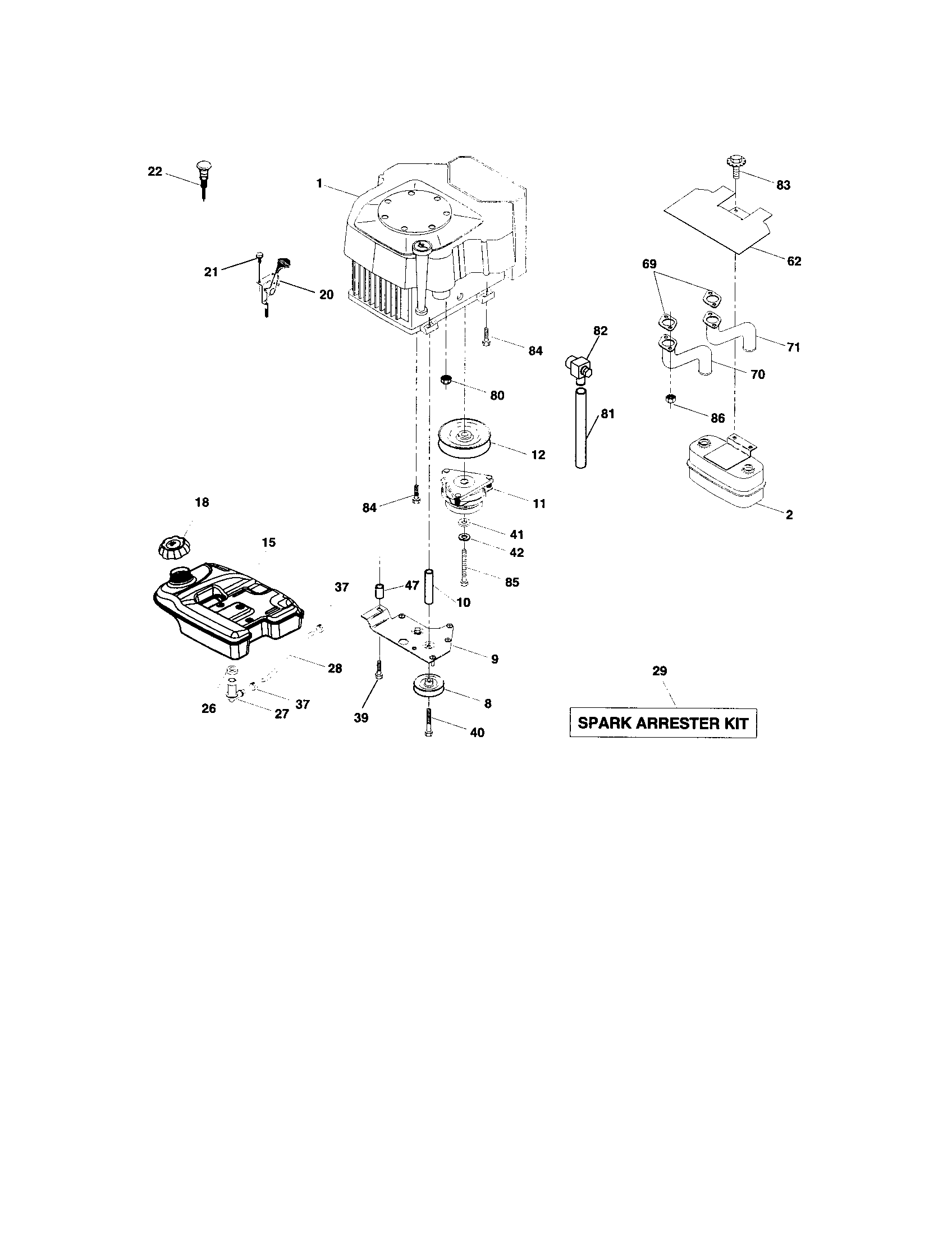 Engine Diagram and Parts List for 917276090  Craftsman Lawn Tractor