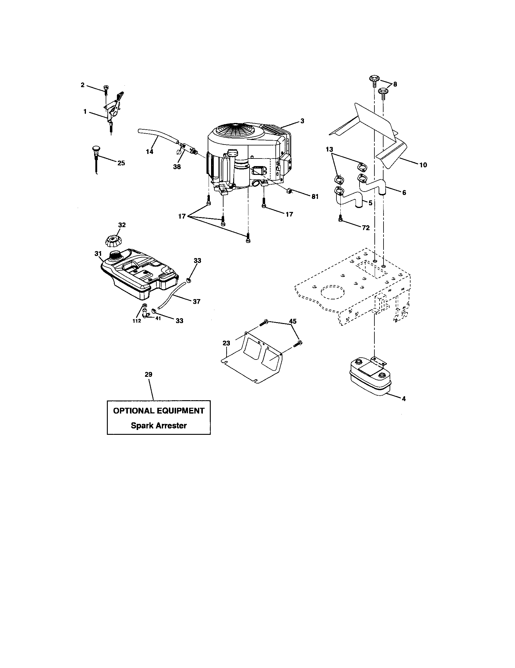 Engine Diagram and Parts List for 917275703  Craftsman Lawn Tractor