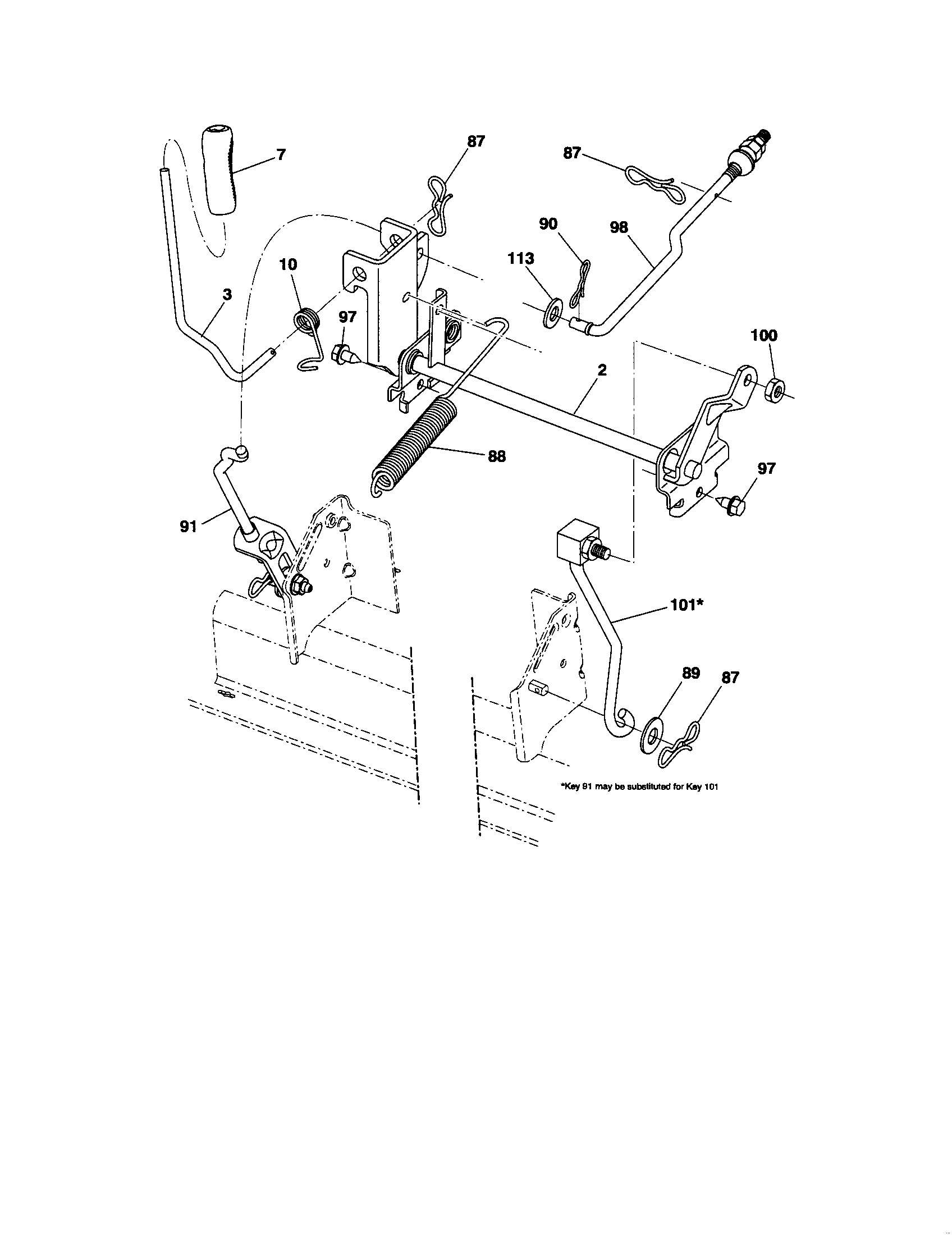 Lift Diagram and Parts List for 917280350  Craftsman Lawn Tractor
