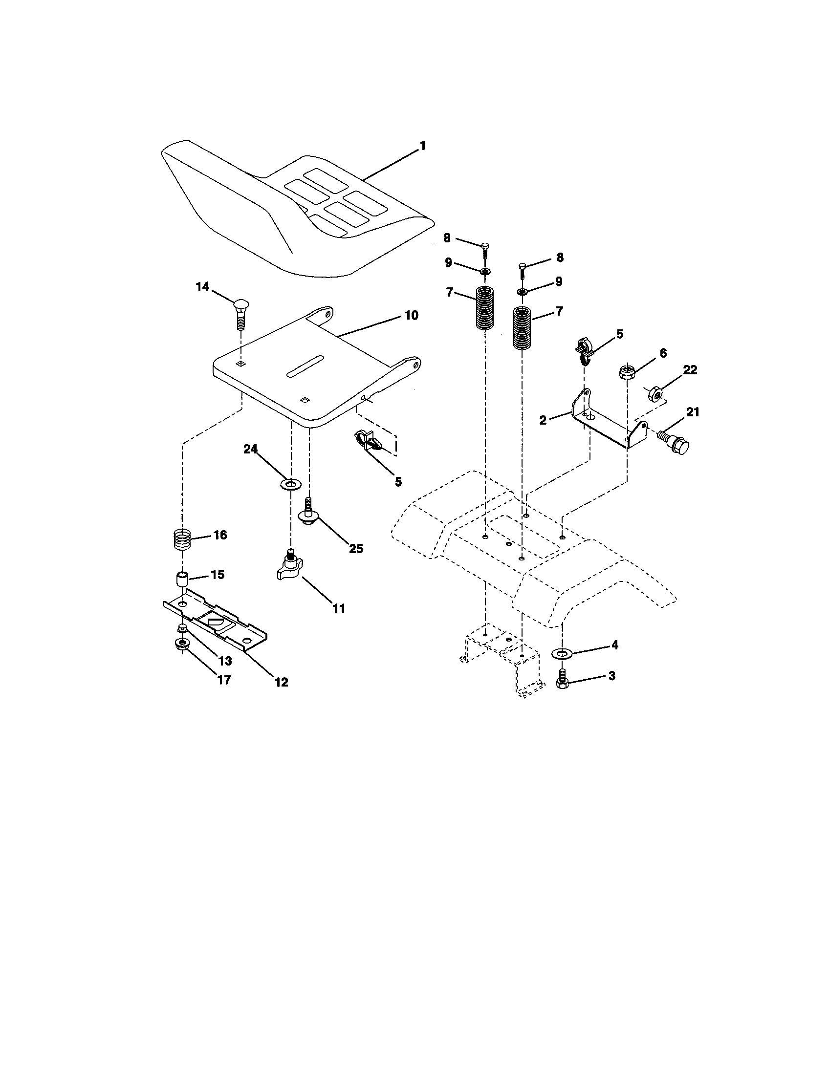 Seat Assembly Diagram and Parts List for 917271013  Craftsman Lawn Tractor