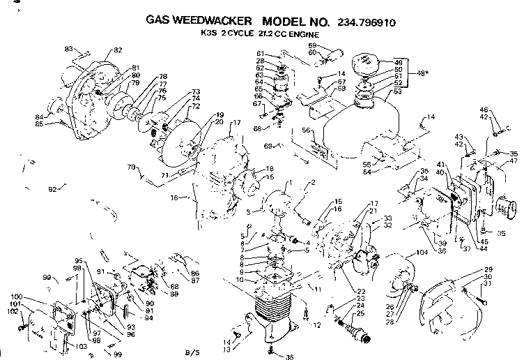 Engine Diagram and Parts List for 234796910  Craftsman Trimmer