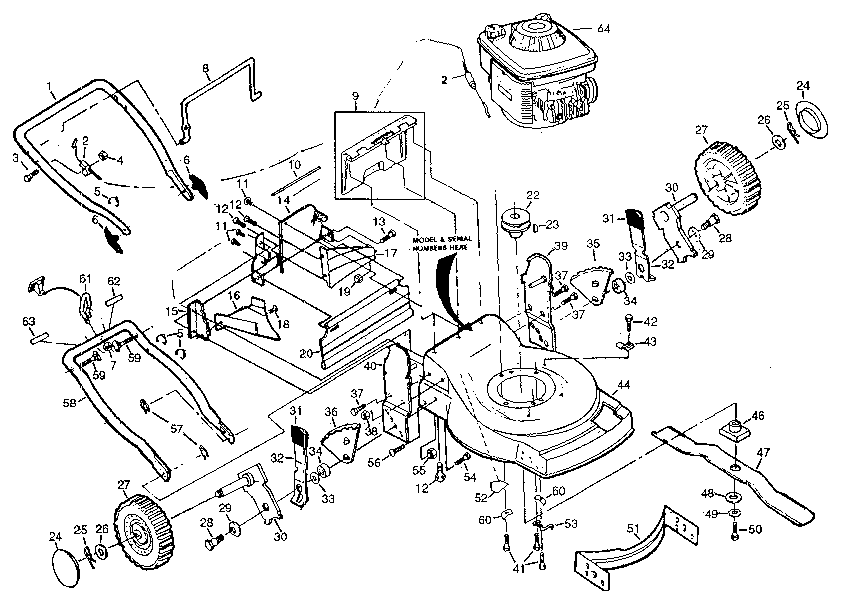 Main Frame Diagram and Parts List for 917372580  Craftsman Lawn Mower