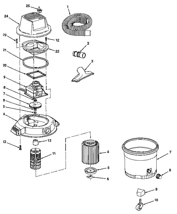 Unit Diagram and Parts List for 113177330  Craftsman Utility Vacuum