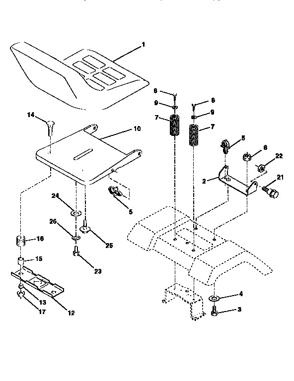 Seat Assembly Diagram and Parts List for 917258112  Craftsman Lawn Tractor