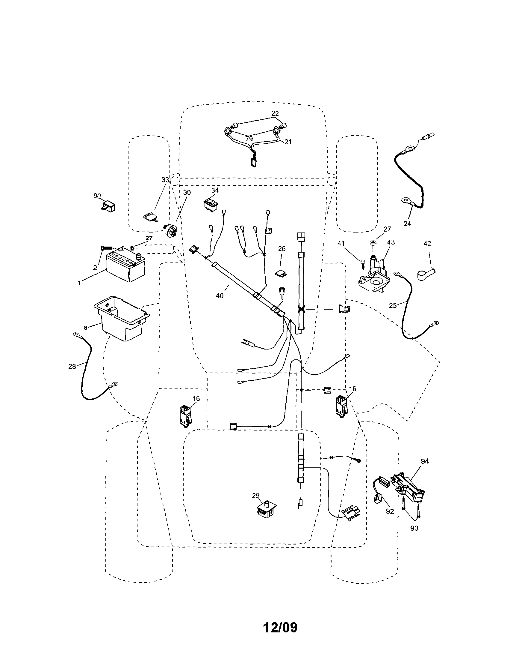 Electrical Diagram and Parts List for 917254191  Craftsman Lawn Tractor