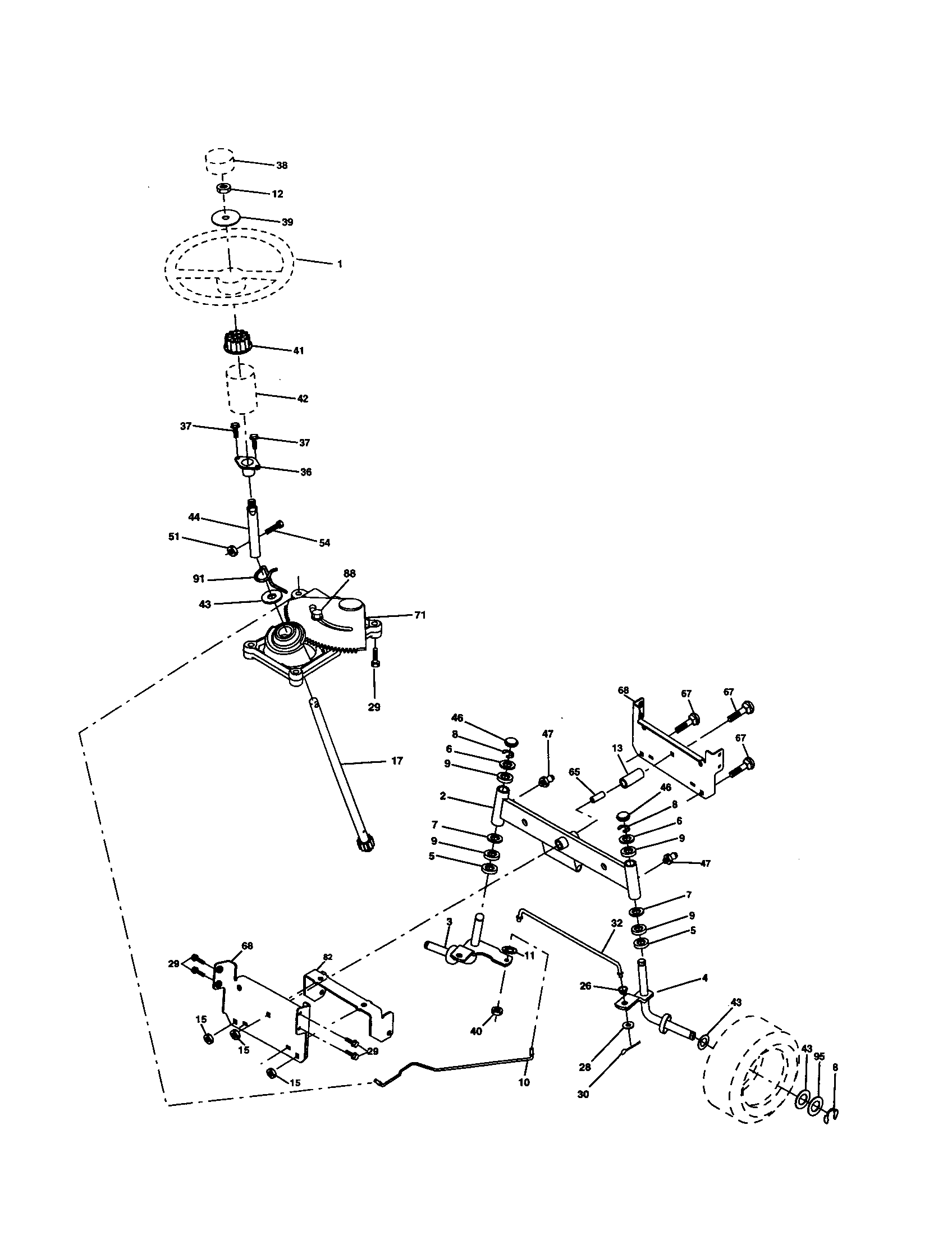 Steering Assembly Diagram and Parts List for 917278011  Craftsman Lawn Tractor