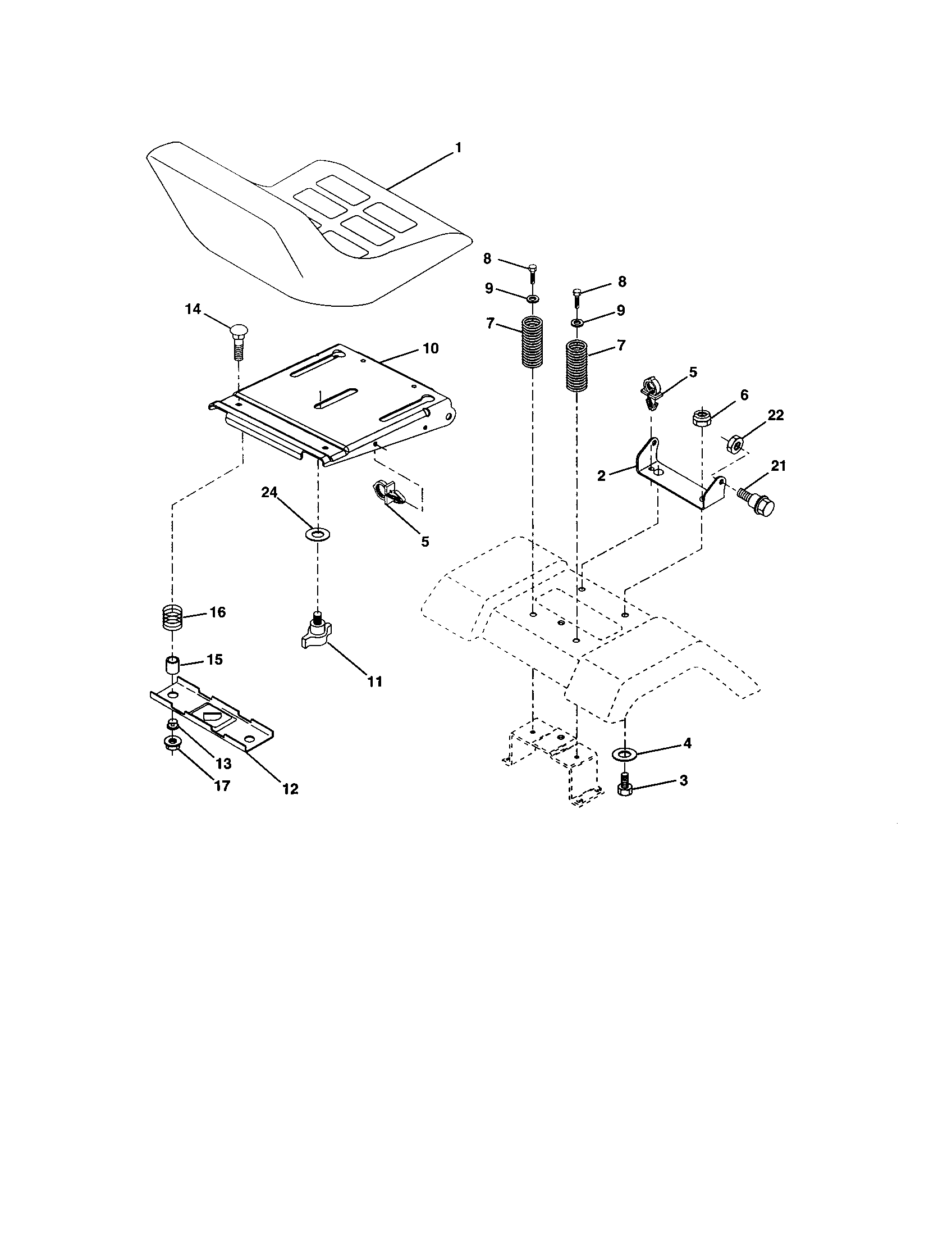 Seat Assembly Diagram and Parts List for 917273374  Craftsman Lawn Tractor
