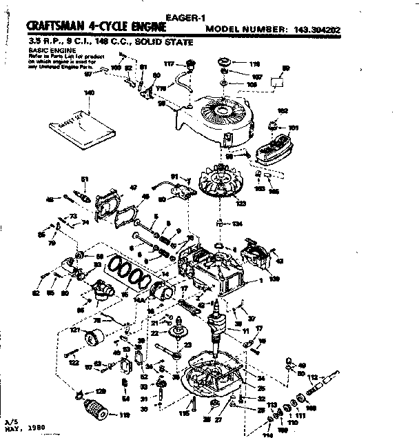 Replacement Parts Diagram and Parts List for 143304202  Craftsman Engine