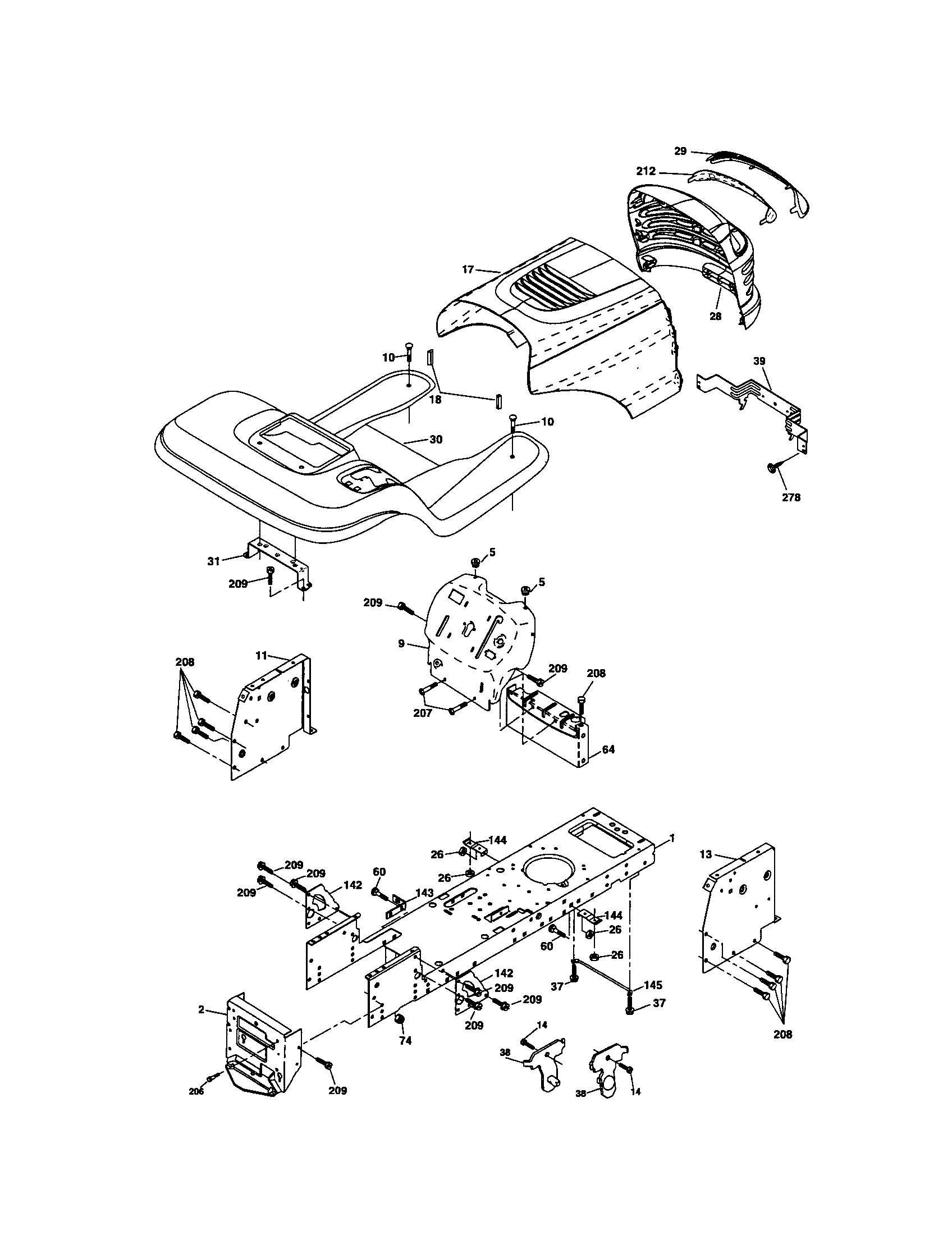 Chassis And Enclosures Diagram and Parts List for 917277252  Craftsman Lawn Tractor