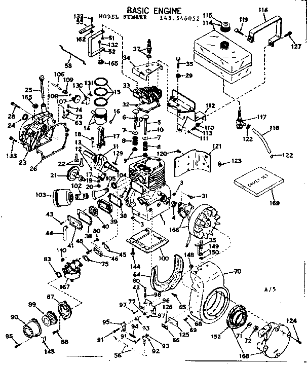 Basic Engine Diagram and Parts List for 143546052  Craftsman Engine