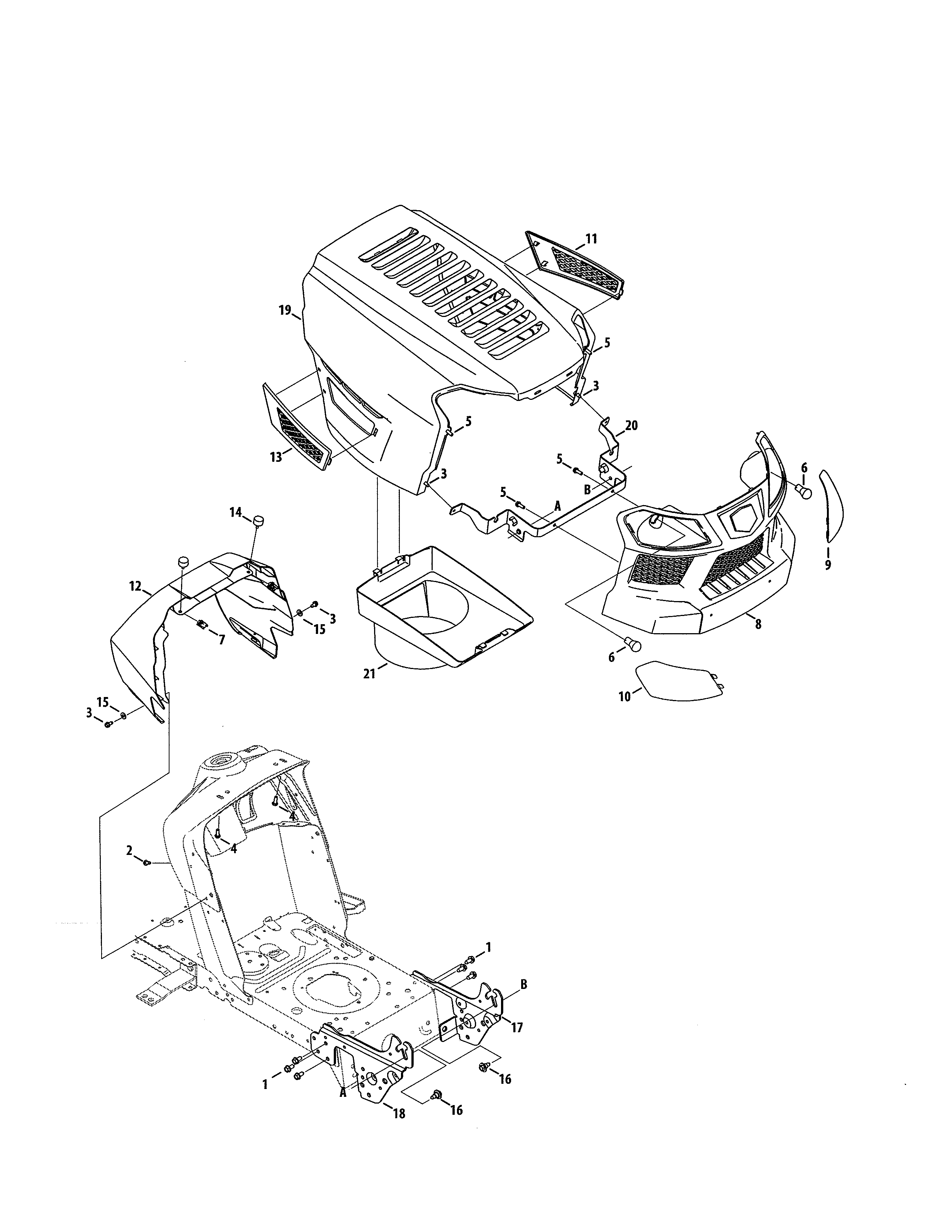 Bumper/hood Diagram and Parts List for 247203726  Craftsman Lawn Tractor