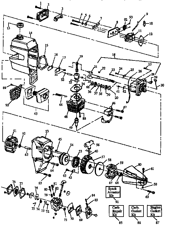 Engine Diagram and Parts List for 358798260  Craftsman Brush Cutter