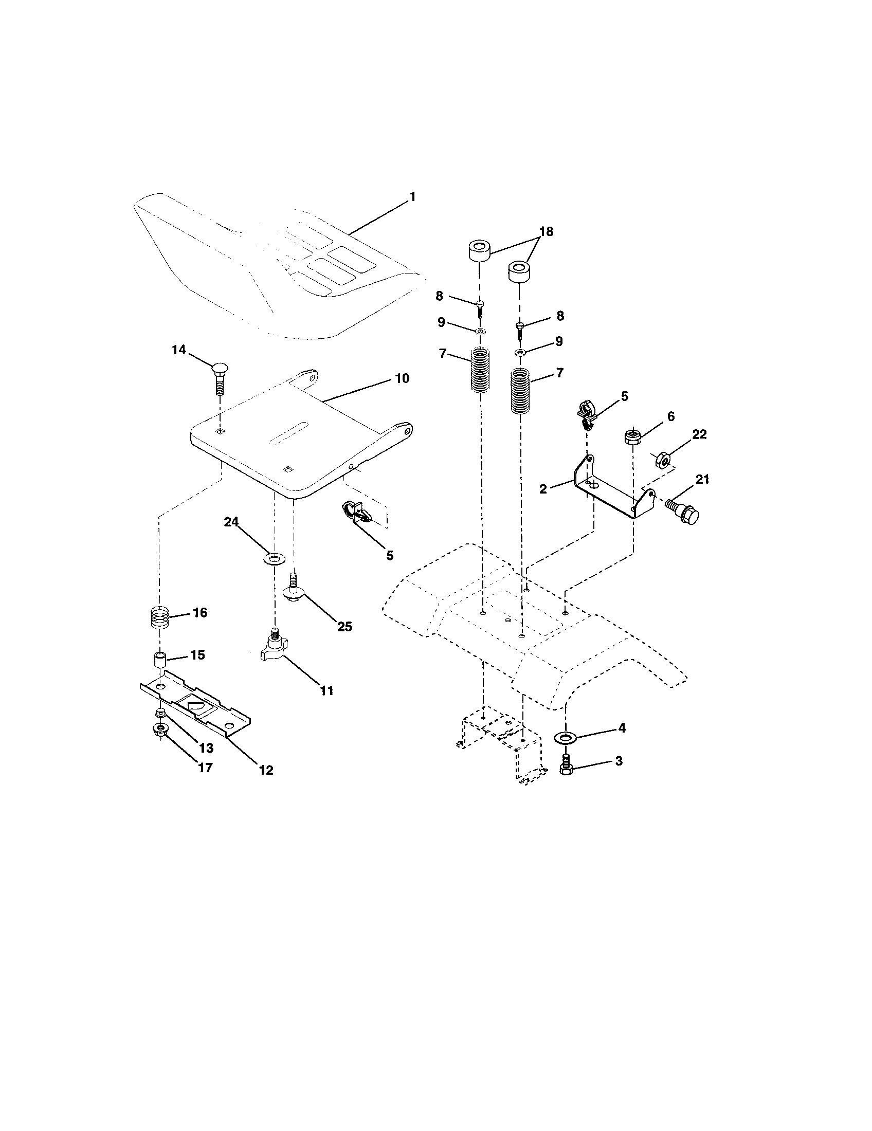 Seat Assembly Diagram and Parts List for 917273260  Craftsman Lawn Tractor