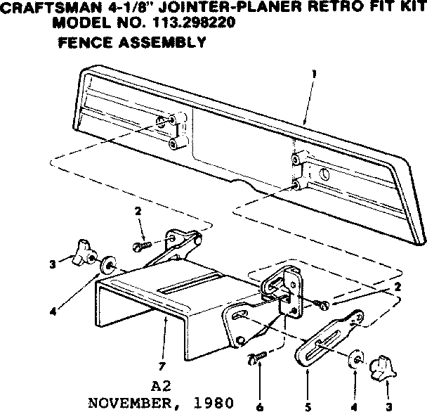 8 In. Jointer-planer Retro Fit Kit/fence Assembly Diagram and Parts List for 113298220  Craftsman Table Saw
