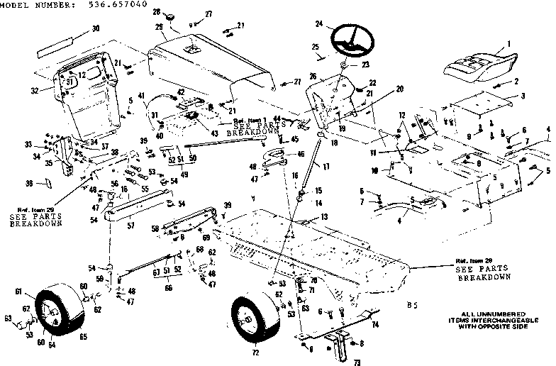 Top Half Diagram and Parts List for 536657040  Craftsman Lawn Mower