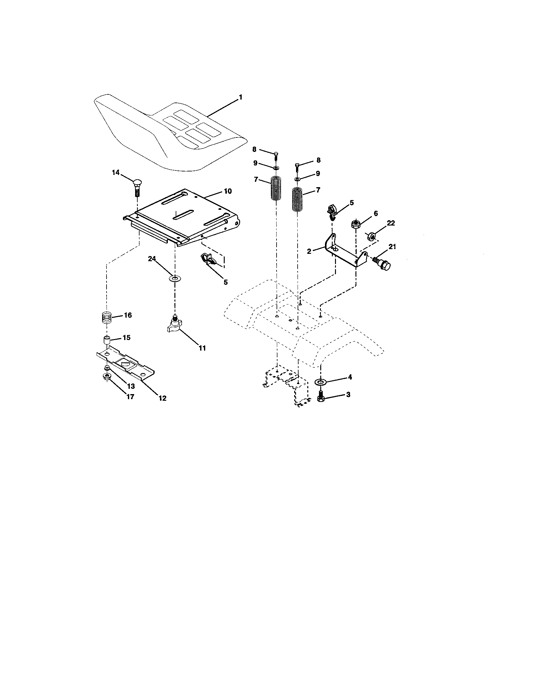 Seat Assembly Diagram and Parts List for 917272861  Craftsman Lawn Tractor
