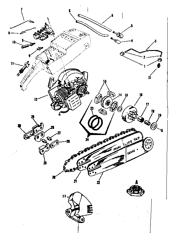 Engine Diagram and Parts List for 91762802  Craftsman Chainsaw