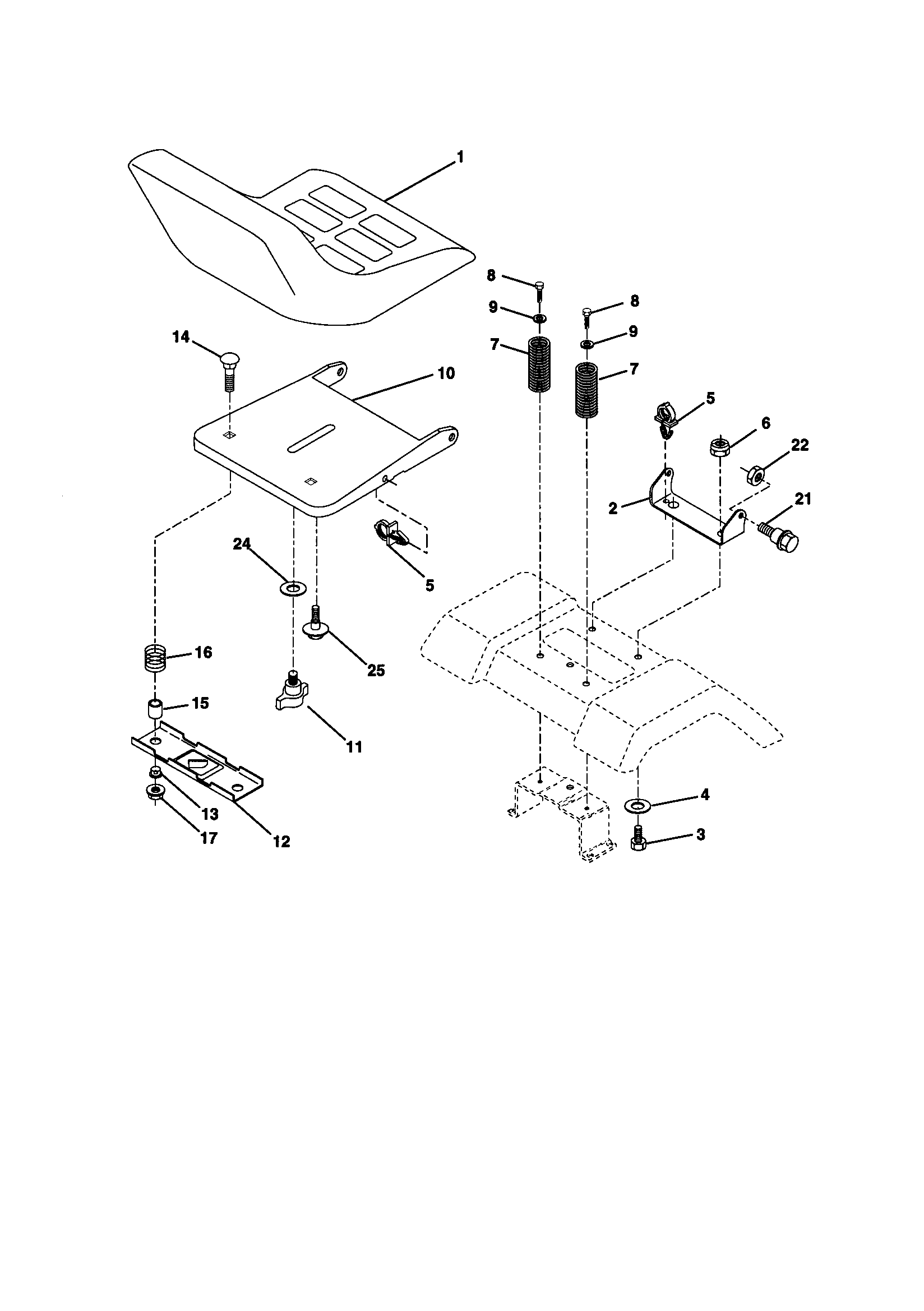 Seat Assembly Diagram and Parts List for 917270813  Craftsman Lawn Tractor