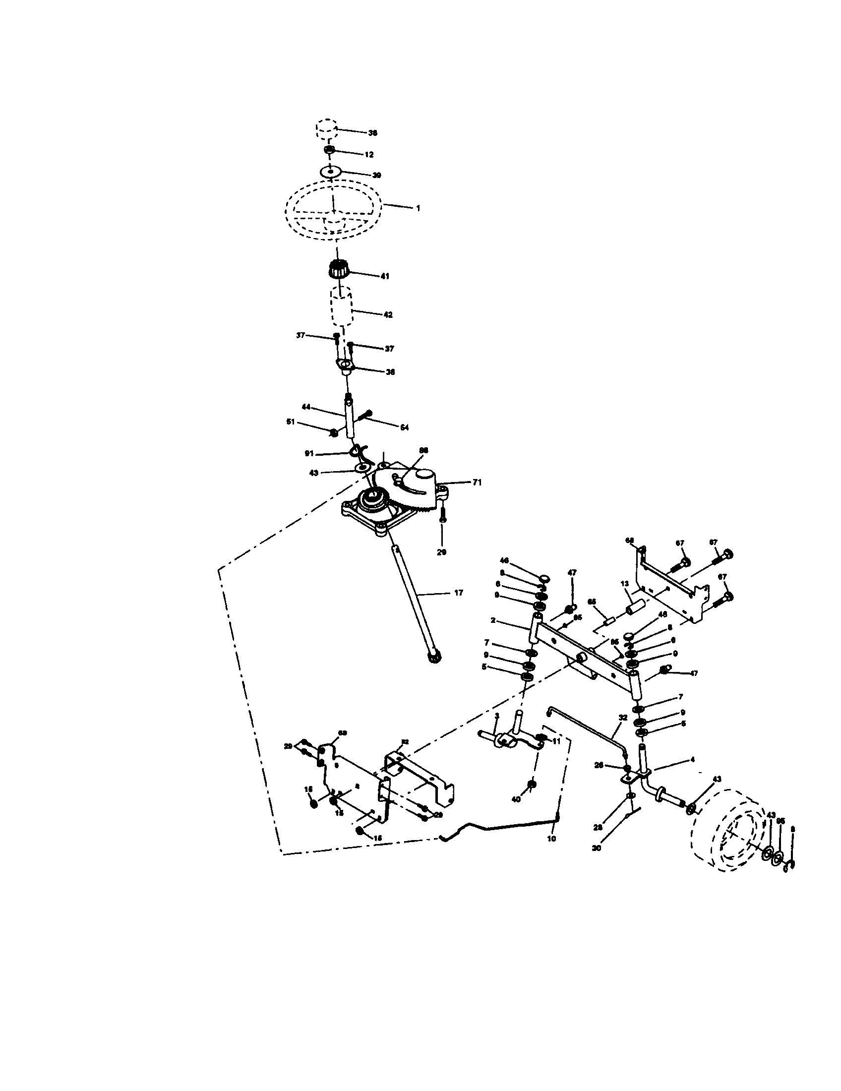 Steering Assembly Diagram and Parts List for 917273371  Craftsman Lawn Tractor