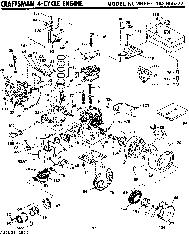 Replacement Parts Diagram and Parts List for 143666372  Craftsman Engine