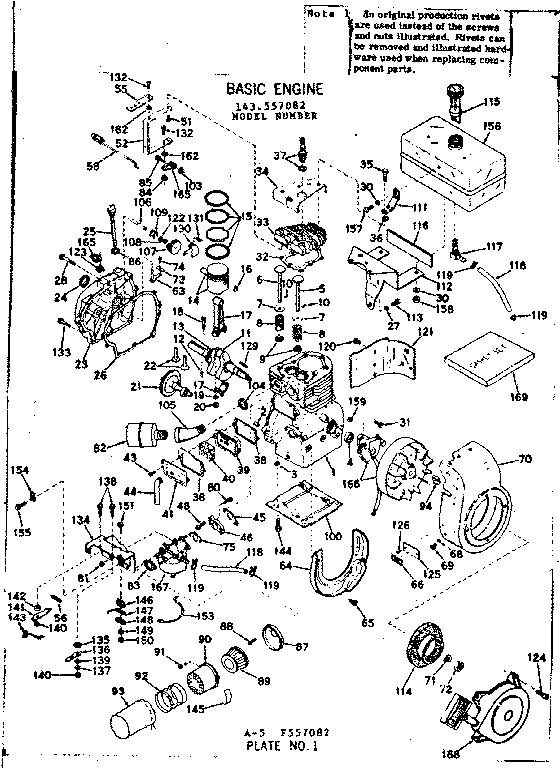 Basic Engine Diagram and Parts List for 143557082  Craftsman Engine