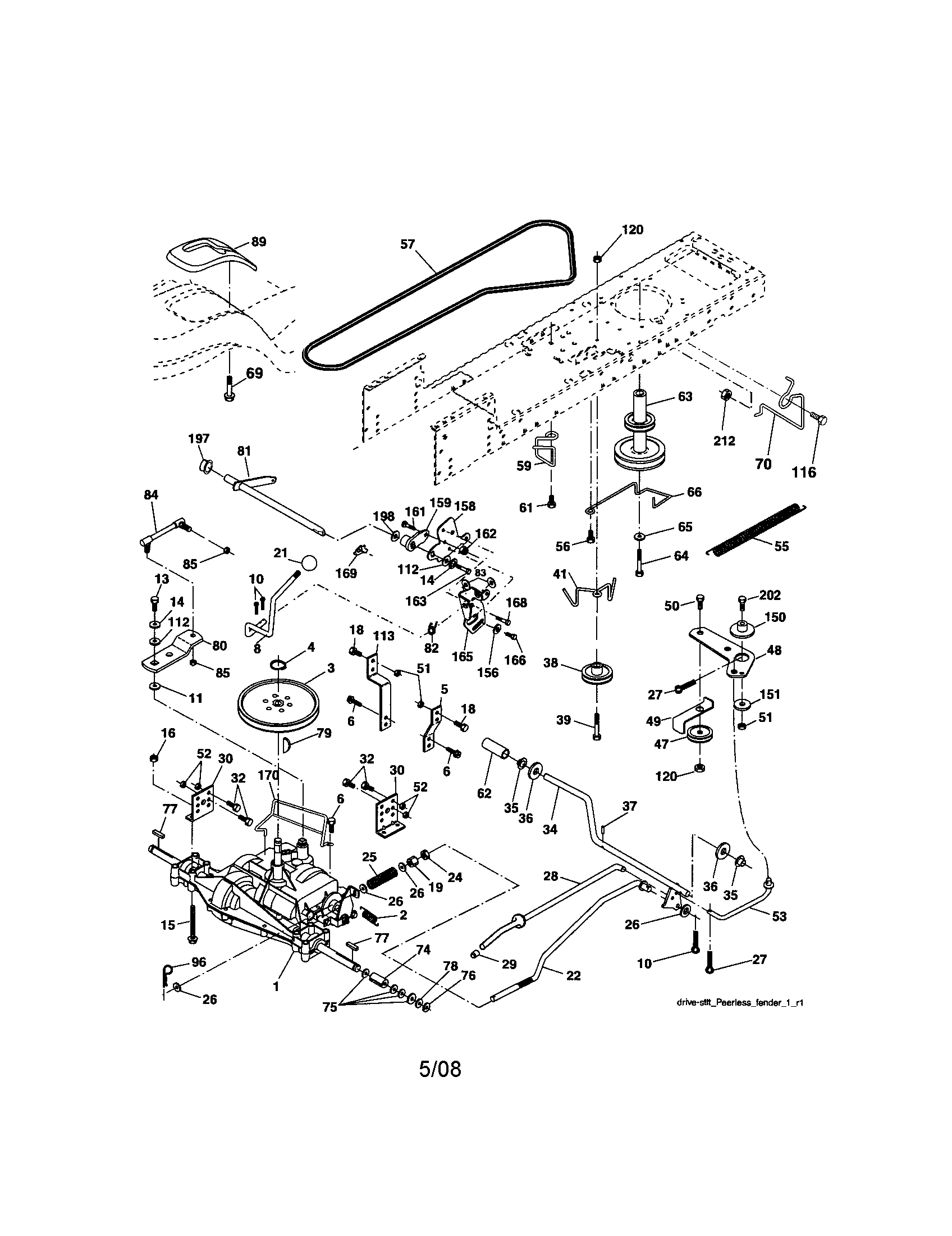 Ground Drive Diagram and Parts List for 917287073  Craftsman Lawn Tractor