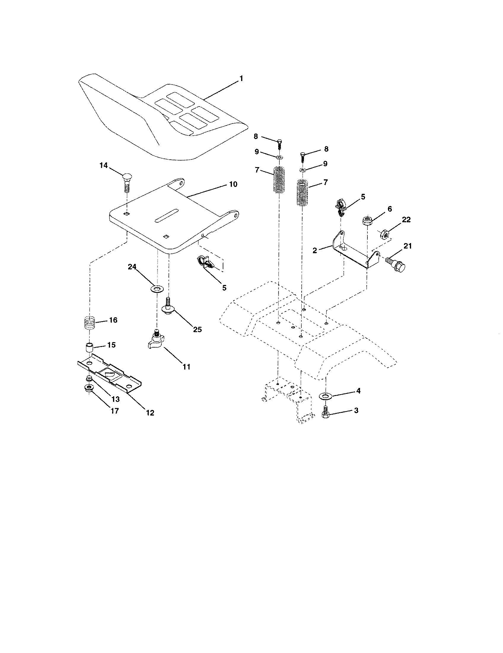 Seat Assembly Diagram and Parts List for 917273811  Craftsman Lawn Tractor