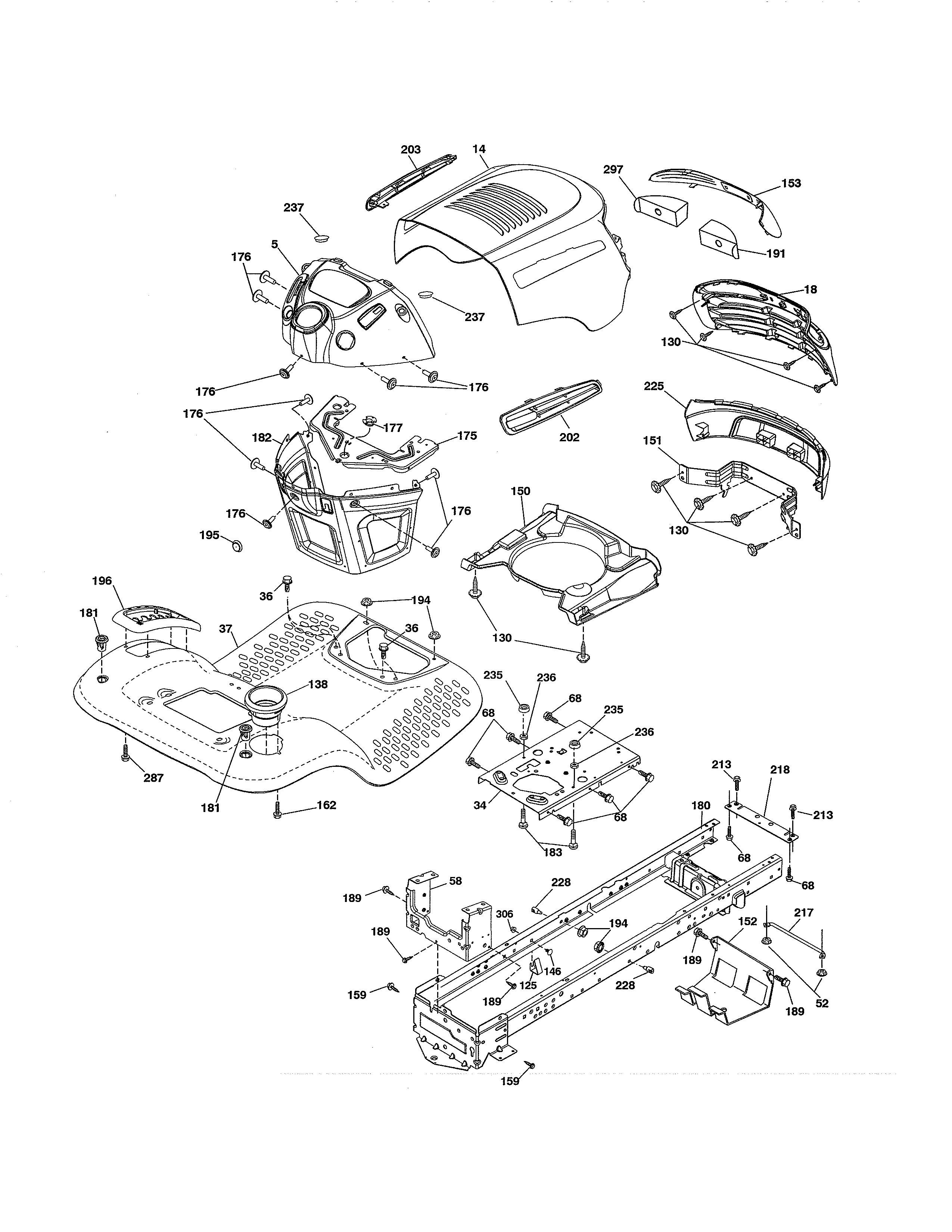 Chassis Diagram and Parts List for 917992311  Craftsman Lawn Tractor